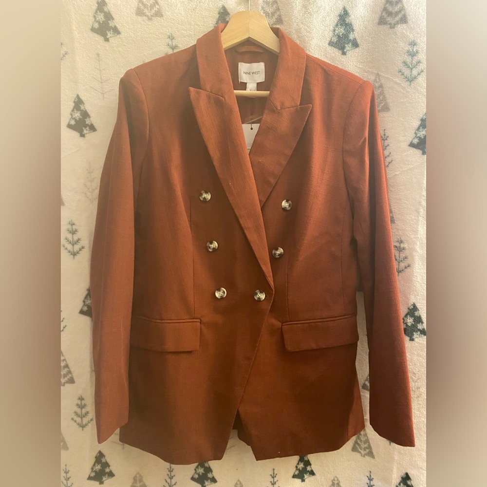 Nine West Double-Breasted Blazed in Marsala Flower